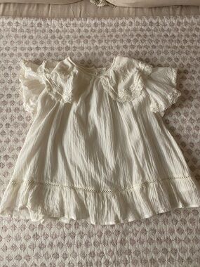 Louise Misha Off White Lace-Trim Dress